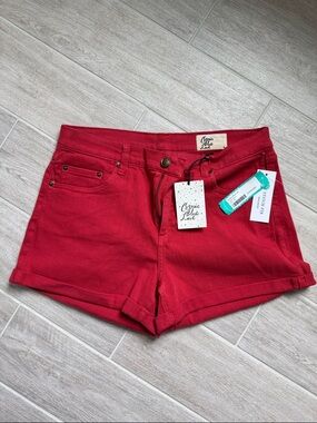 Cosmic Blue Love Red Denim Roll-Hem Shorts
